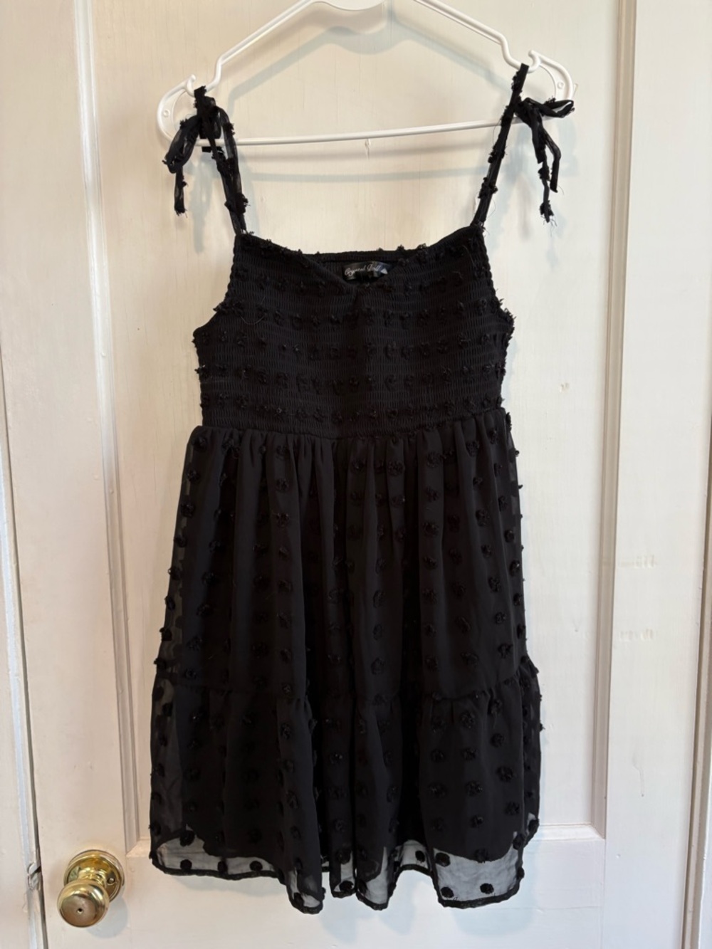 Kids Black Tie-Shoulder Smocked Sundress